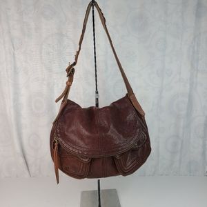 Lucky Brand Stash Cognac brown lamb leather hobo bag